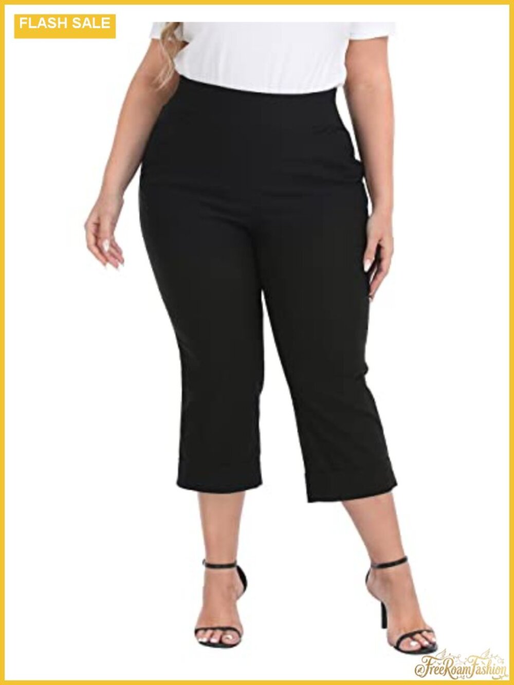 Plus Size Pull-On Capri Pants with Cuff, Mid-Rise, Tummy Control, 2 Pockets,